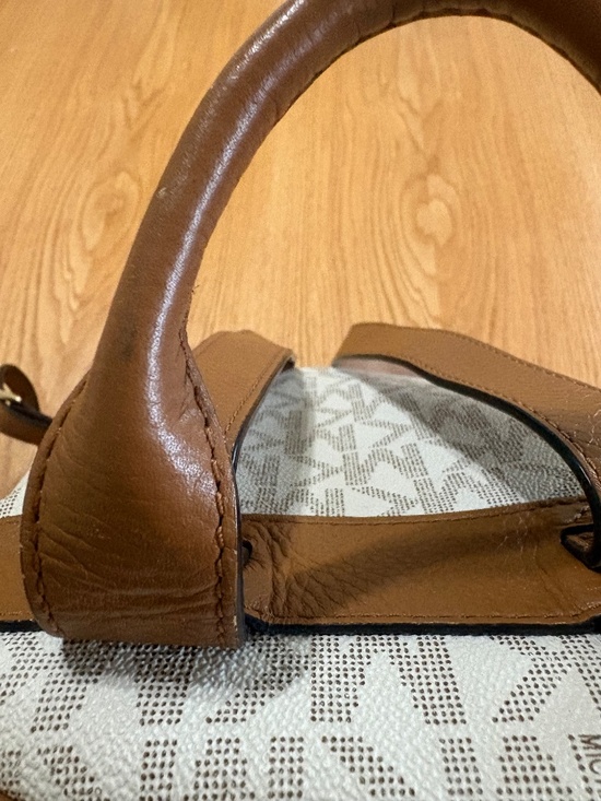 Michael Kors MK Signature Backpack Vanilla Brown Leather Trim Medium Bag